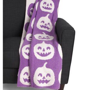 Novogratz 50x70 Purple Feather Happy Pumpkin Patterned Throw Blanket, NIP
